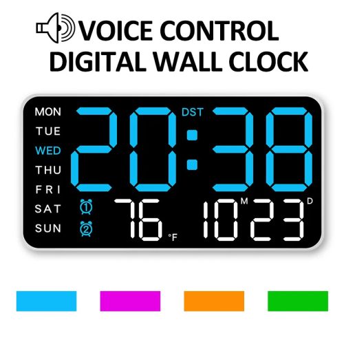 Digital Wall Clock Large LED Screen Time Week Temperature Humidity Display Electronic Alarm Clock For Bedroom Living Room
