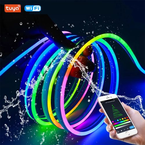 TUYA Neon LED Strip Lights 5V Neon Rope Light 72LEDs/M Silicone with Music Sync RGBIC Dreamcolor Chasing Strip Tape for Room